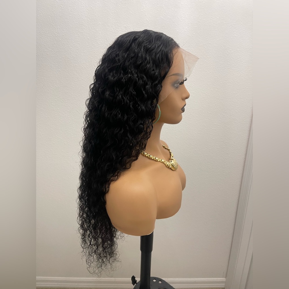30” 13x6 Deep Wave Lacefront Human Hair Wig, Natural Black Color